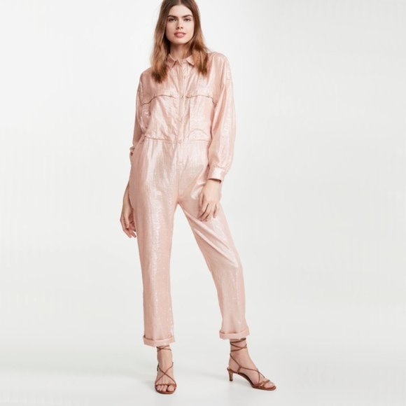 NWT Kondi pink & metallic thread utility jumpsuit, XS